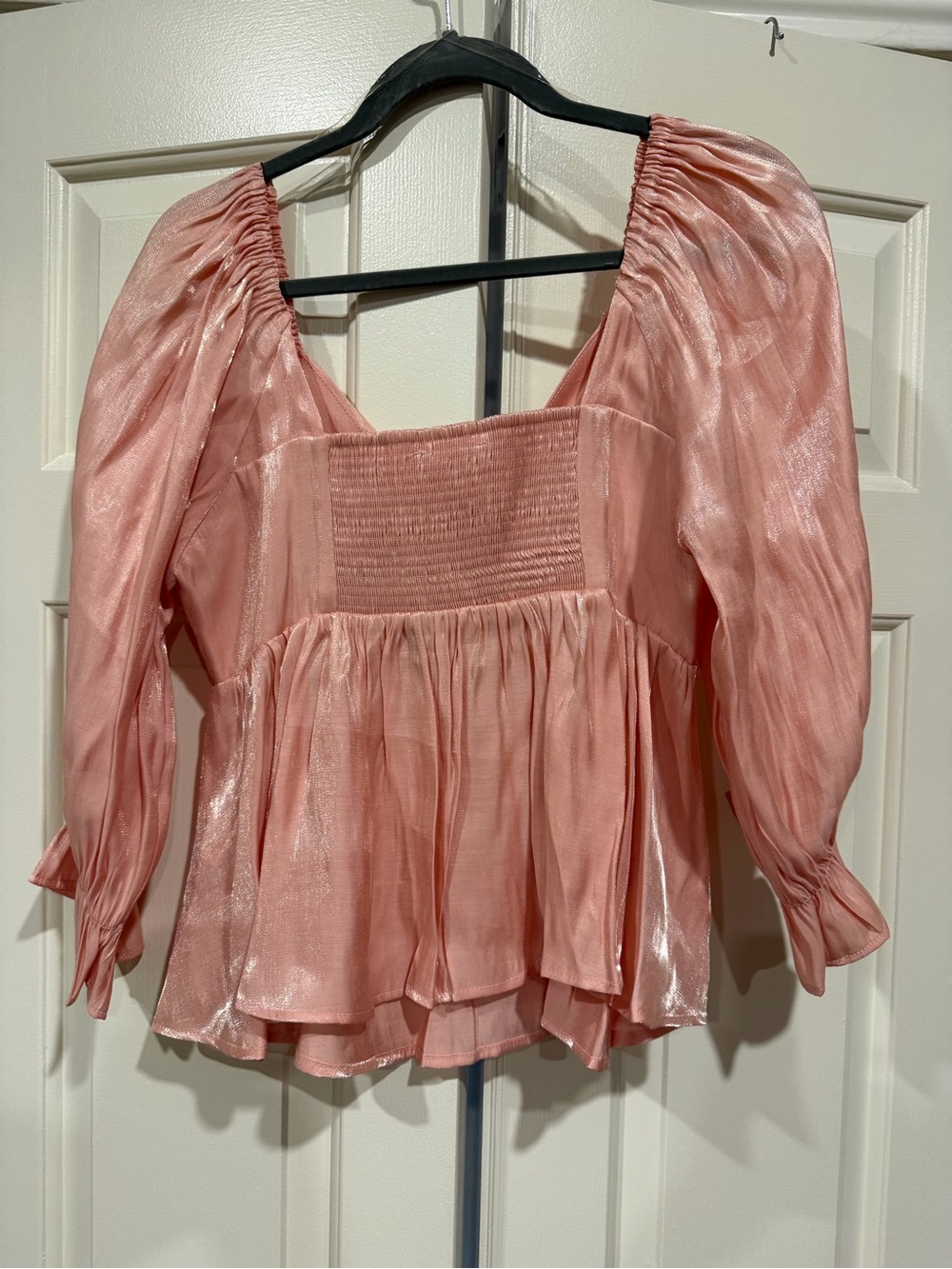 entro Shimmery Blush Pink V-Neck Peasant Tunic - Picture 7 of 9